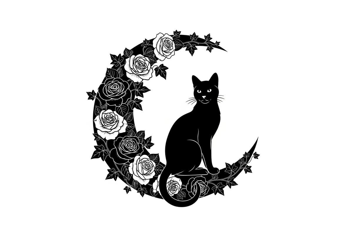 Cat on Crescent Moon Bundle, an Illustration by jahid234 (Photo 4 of 31)