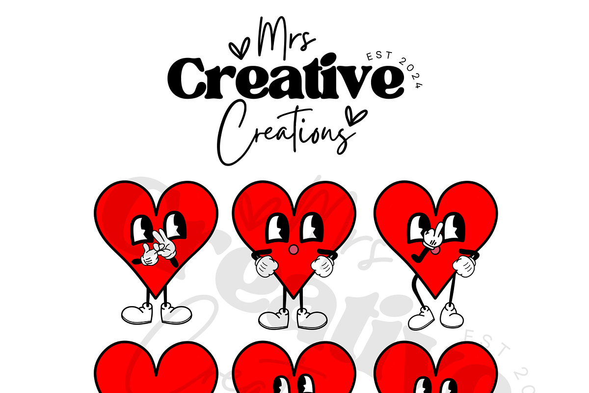 Retro Funny Red Hearts Clipart, a Graphic by Mrs. Creative Creations (Photo 2 of 5)