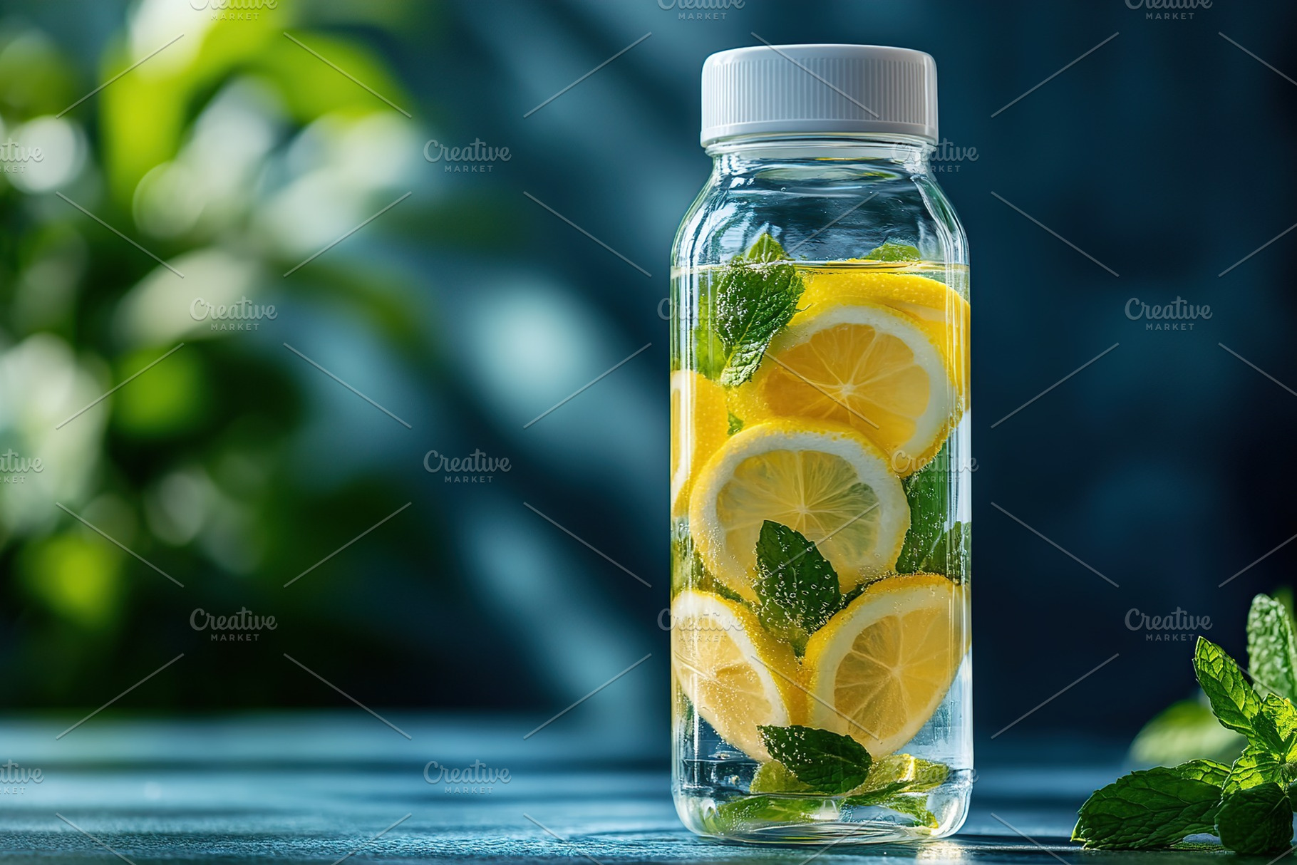 Refreshing mint and lemon water in a reusable sports bottle for hydration on a, a Photo by AlyaAnd