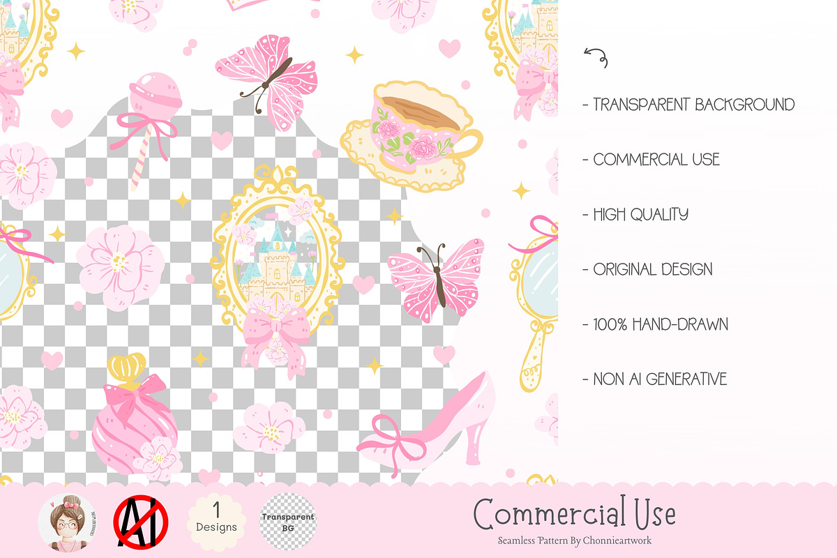 Princess Fairytale Seamless Pattern, a Pattern Graphic by Chonnieartwork (Photo 2 of 5)