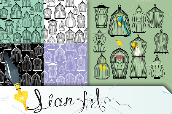 Set of decorative bird cage preview 2