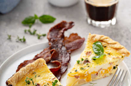 Breakfast plate with bacon and potato quiche, a Food & Drink Photo by farwasser