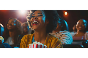 Joyful woman watching movie with, a Person Photo by piter.goskov