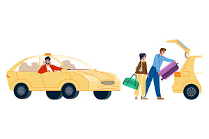 Taxi driver waiting while couple, a Transportation Illustration by pikepicture