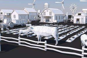 Low Poly Farm House And Animals Pack