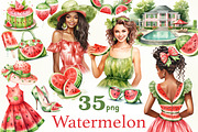 Watermelon Clipart | Summer Girl PNG, a Food Illustration by GlamArtZhanna (Thumbnail 1 of 6)