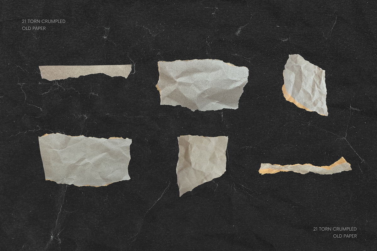 21 Ripped Crumpled Old Paper Pieces, a Texture Graphic by Ksuview
