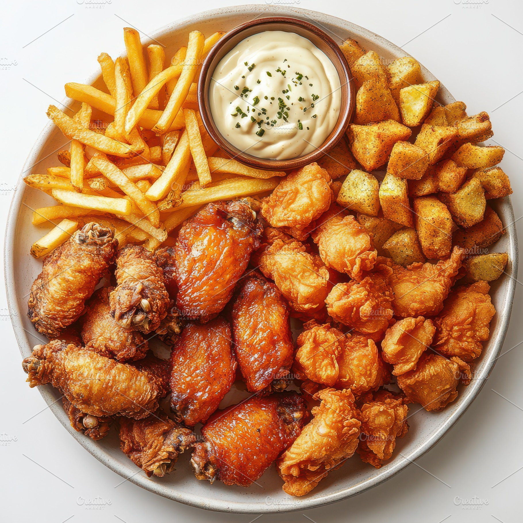 Chicken wings, French fries, and bei, a Food & Drink Photo by Pixeness Studio