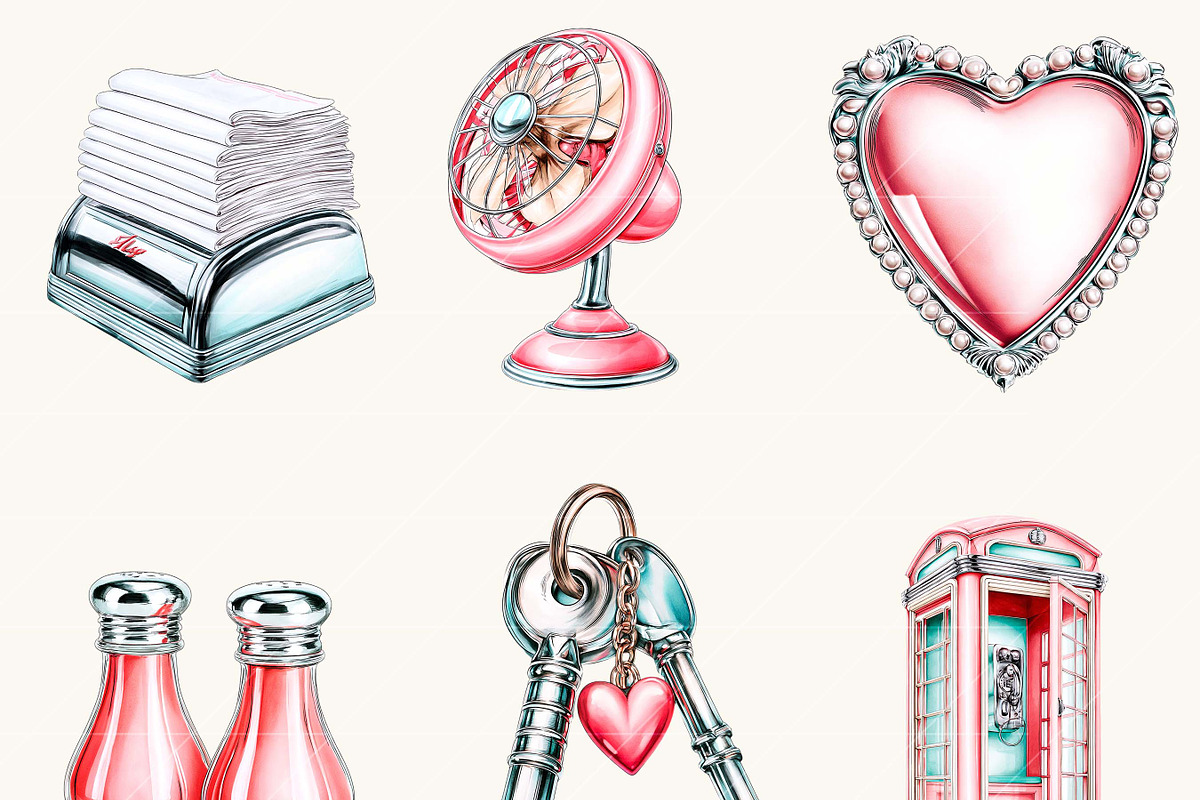 Retro Diner Date Clipart Bundle, a Food Illustration by BusyDaydesign (Photo 4 of 9)