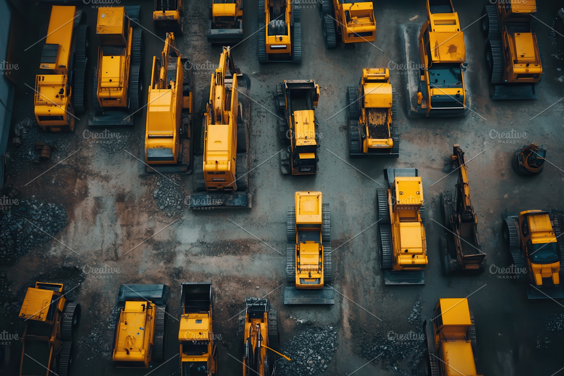 Yellow machines ready for work, a Photo by Pavel_design
