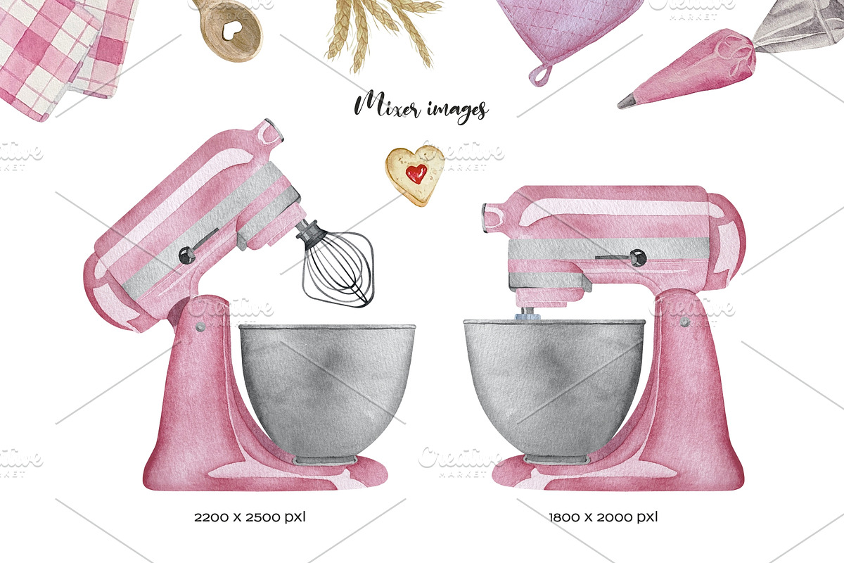 Watercolor pink bakery mixer clipart, a Food Illustration by Art and Funny (Photo 3 of 6)
