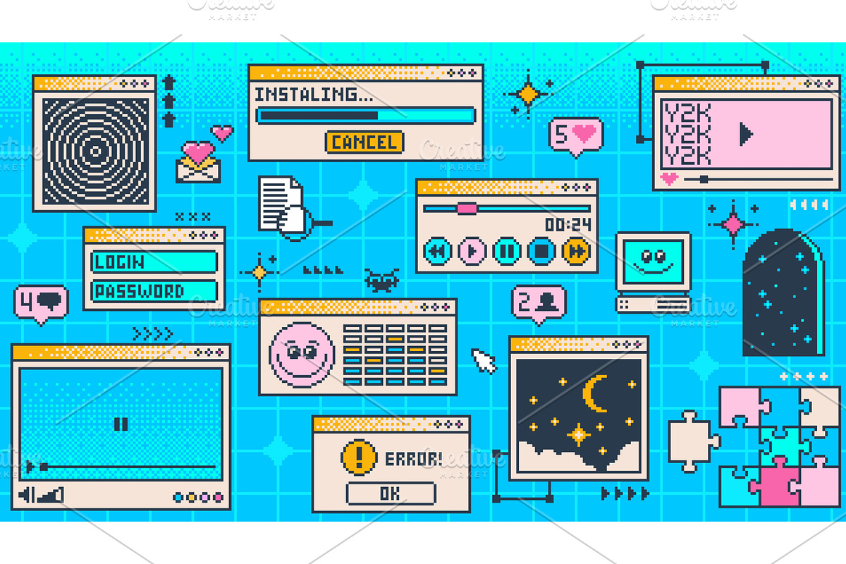 Retro y2k page, computer window, a Technology Illustration by Vector ...