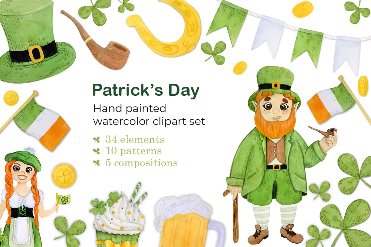 Watercolor St. Patricks day set, an Illustration by LikaYu (Photo 1 of 9)