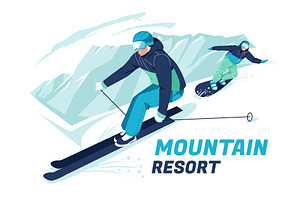 Ski Resort Flat Illustrations