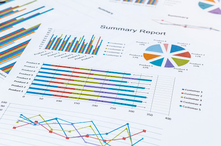 Business chart report on office desk stock photo containing paper and trade, a Business Photo by PranFoto