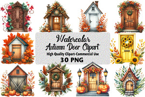 Autumn Door Clipart Bundle, an Illustration by Daily.Designs