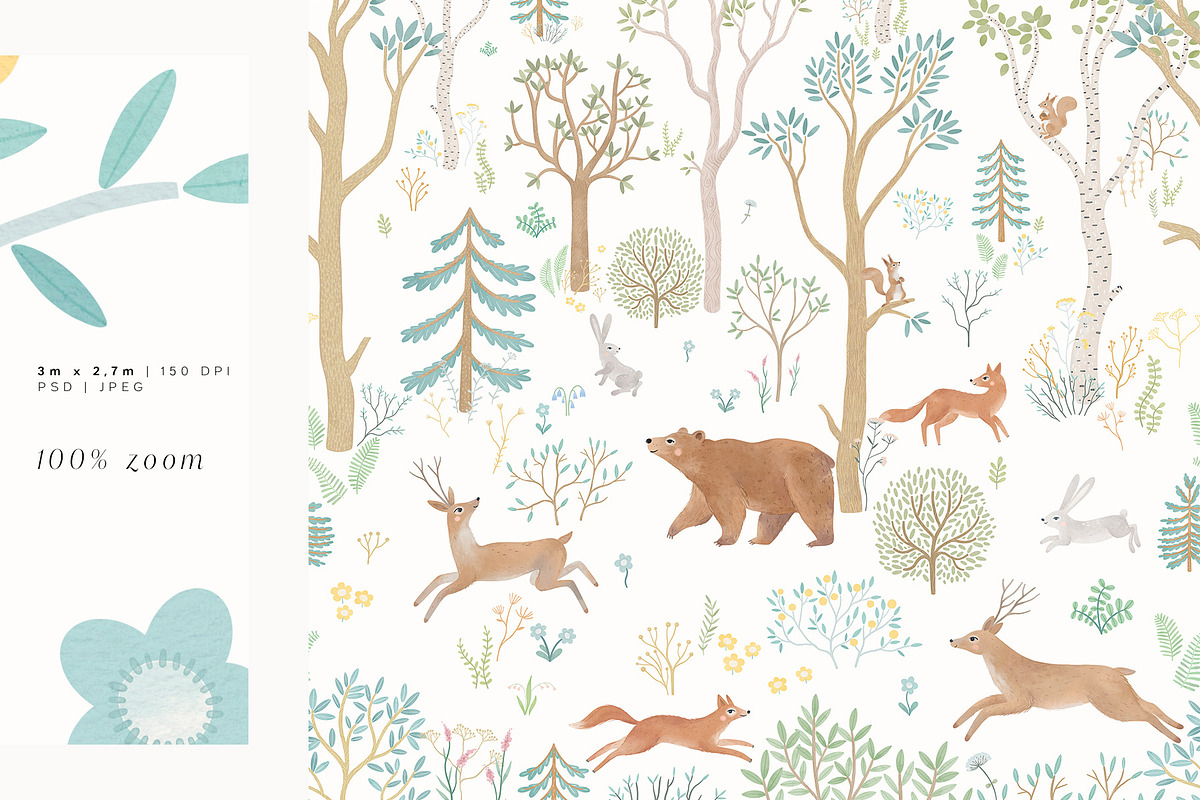 WOODLAND. Wall mural in color, an Animal Illustration by annartdreams (Photo 3 of 7)