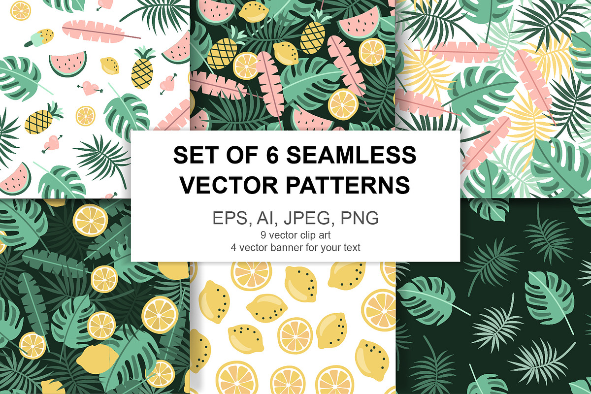 Vector summer set, 6 vector seamless, a Pattern Graphic by Olena Halahan (Photo 1 of 6)