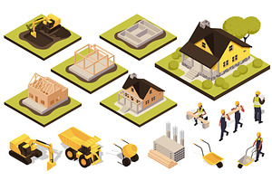 House Building Isometric Set, an Object Illustration by alexdndz