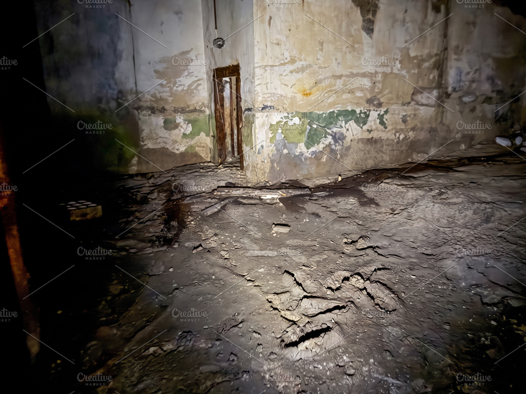 Abandoned room in dark underground shelter, an Architecture Photo by Vapi