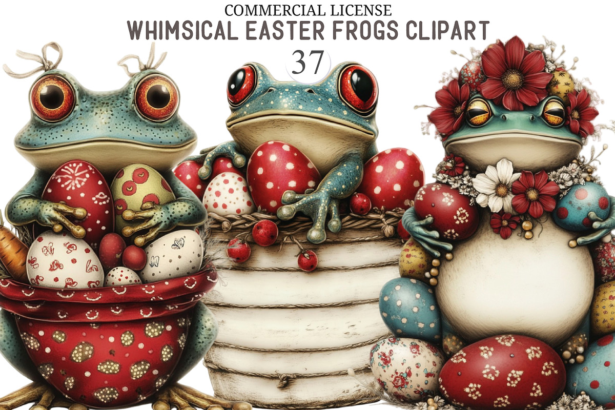 Whimsical Easter Frogs Clipart, an Illustration by designcity5 (Photo 1 of 5)