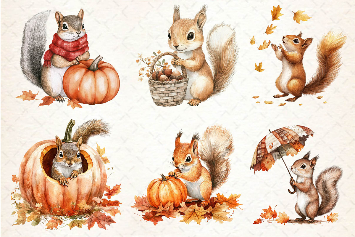 Fall Squirrels Garden Clipart, an Illustration by Dream Creation (Photo 2 of 6)