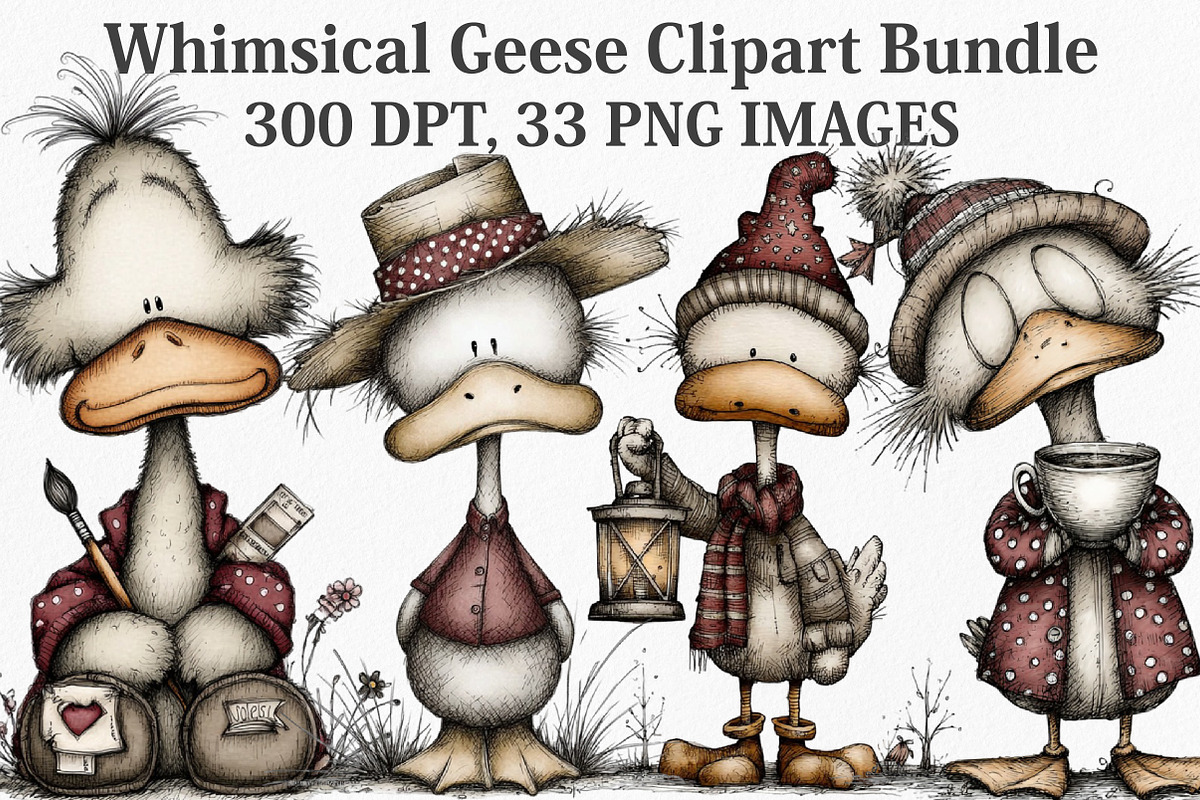 Whimsical Geese Clipart Bundle, an Illustration by Canvas Craft (Photo 1 of 7)