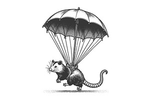 Opossum Fly With Umbrella