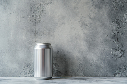 Blank aluminum can on grey background, a Food & Drink Photo by AlyaAnd