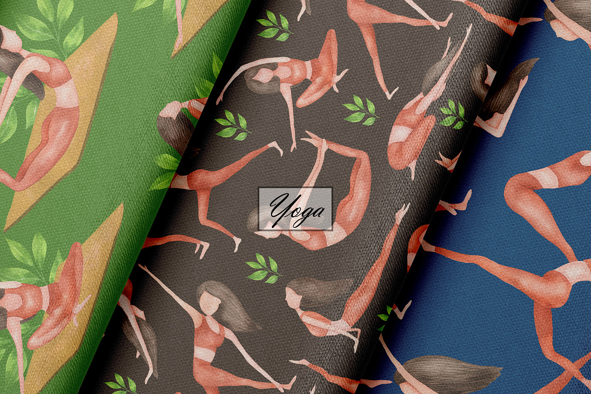 Watercolor Yoga Seamless Patterns, a Sport Illustration by OlDm_Shop (Photo 5 of 10)
