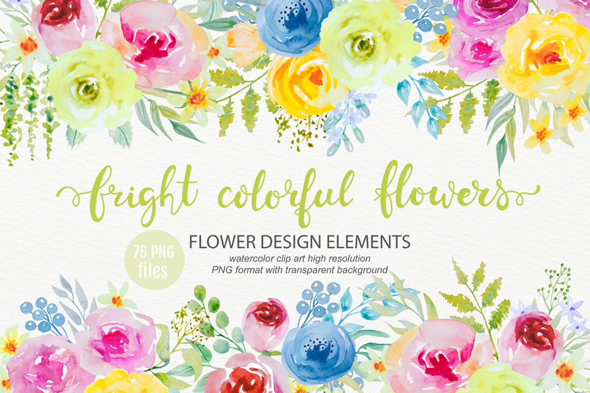 Bright watercolor flowers clipart, an Object Graphic by rosypatterns (Photo 1 of 5)