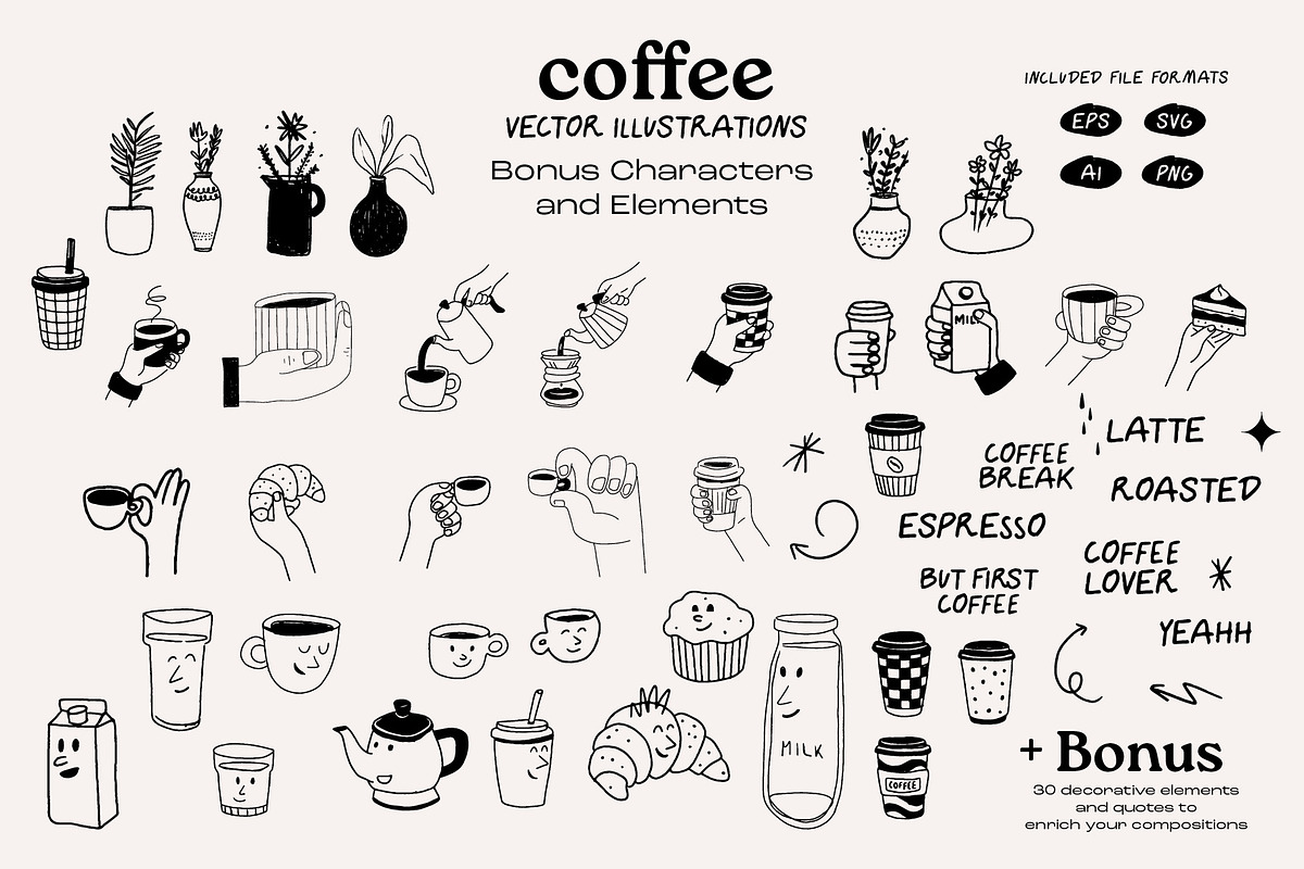 Coffee Hand-Drawn illustrations, a Food Illustration by dicreate (Photo 4 of 12)