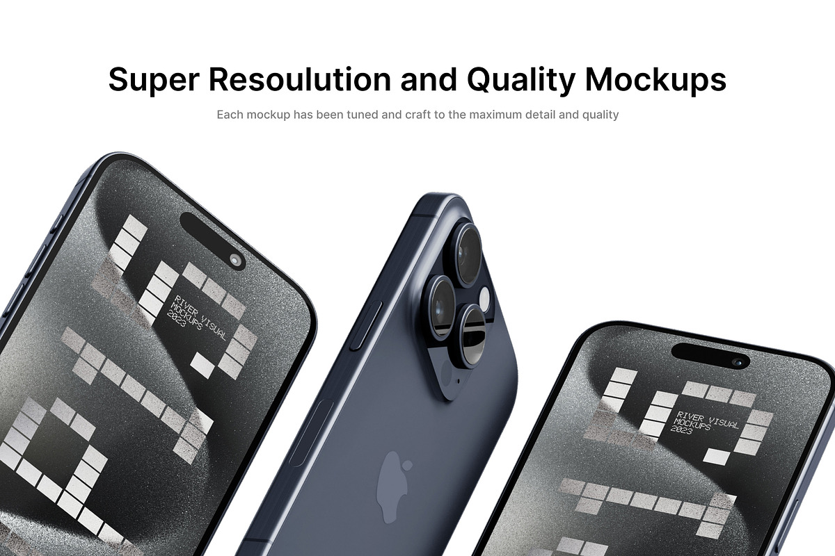 iPhone 15 Pro Mockups 16 PSD, an iPhone Mockup by River Visual (Photo 3 of 8)