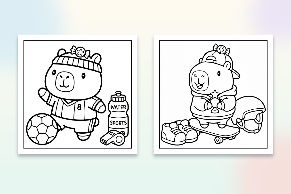 Cute Capybara Coloring Pages, an Animal Illustration by Inkivelle Studio (Photo 2 of 3)
