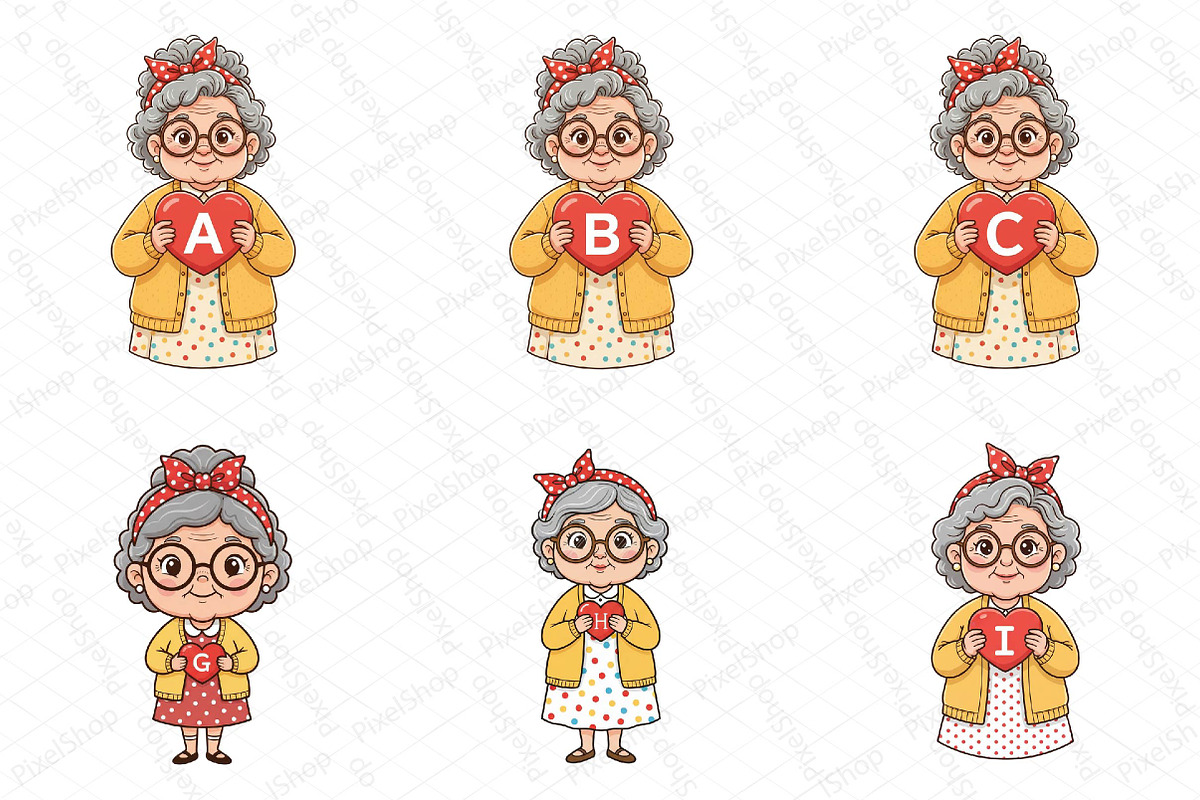 Grandma Holding Heart Alphabet Bundl, an Illustration by DreamPrint404 (Photo 6 of 7)