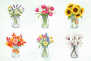 Watercolor Mason Jar Flowers Set, an Illustration by Creative Art (Thumbnail 2 of 9)