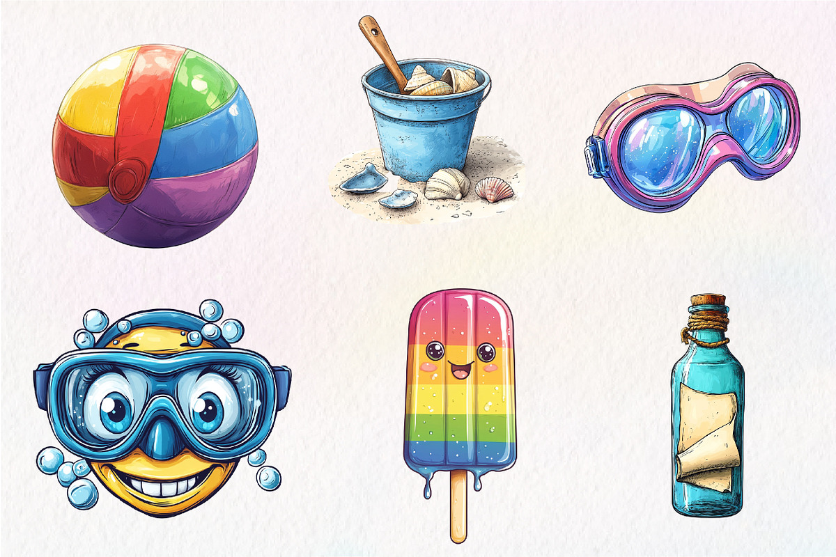 Cute Summer beach Clipart, an Illustration by CreationArt (Photo 9 of 9)