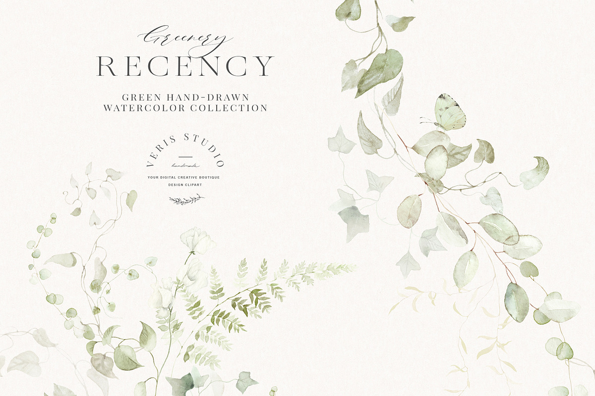 Watercolor Floral Green Ivy Leaf Set, a Decorative Illustration by Veris Studio (Photo 7 of 15)