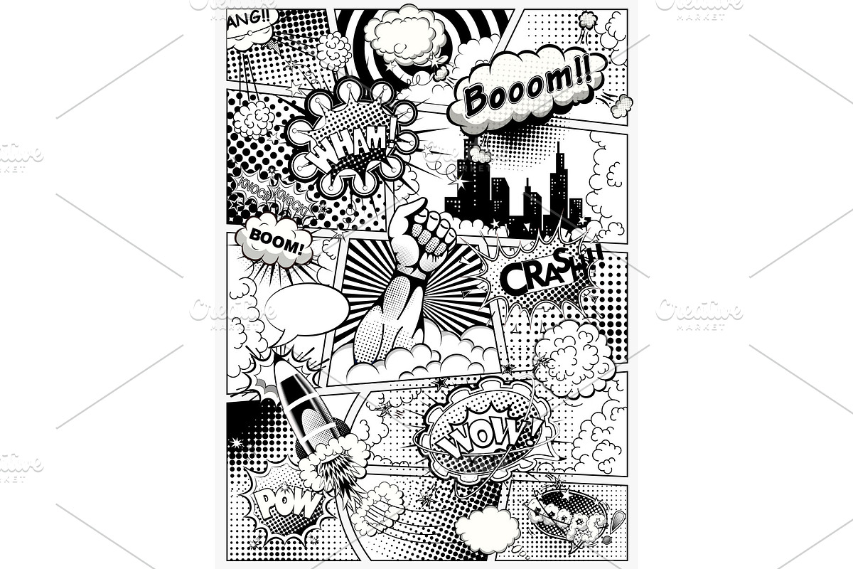 Black and white comic book page, an Illustration by Yayasya