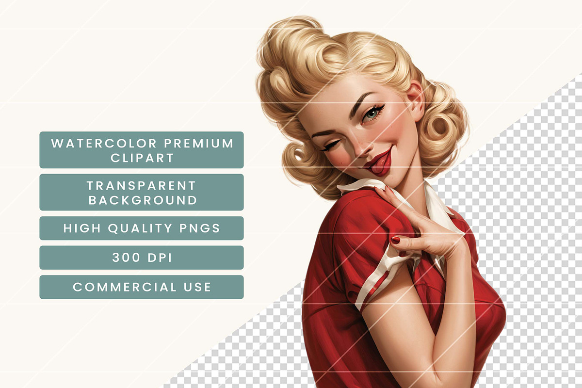 Rockabilly Pin Up Girl Clipart, a Person Illustration by BusyDaydesign (Photo 7 of 9)