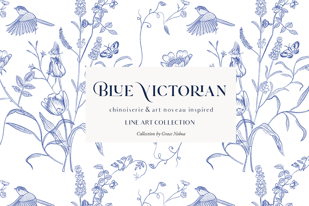 Blue Victorian & Chinoiserie set, a Decorative Illustration by Grace Noboa Illustrations (Photo 5 of 13)