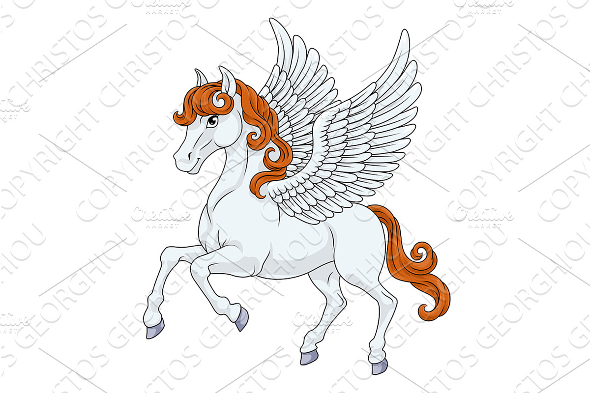 Pegasus Wings Horse Cartoon Animal, an Animal Illustration by Christos Georghiou