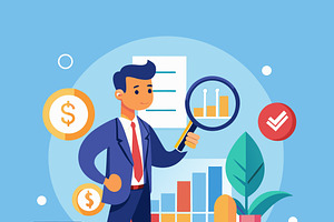 Businessman analyzing financial, a Person Illustration by SouravDesign
