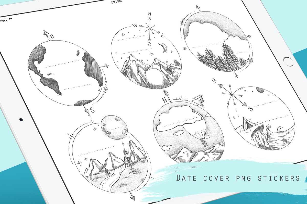 6 pcs Travel date headers, an Illustration by Kate Snitser (Photo 1 of 5)