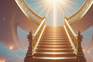 Golden staircase ascending, an Illustration by wavebreak