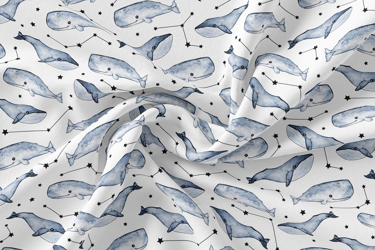 Cute Whales. Seamless patterns, a Pattern Graphic by JuliaBadeeva (Photo 5 of 5)