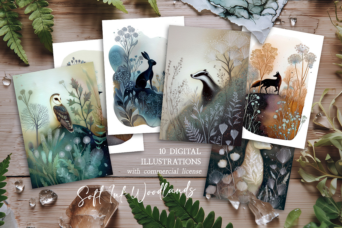 Soft Ink Woodlands Postcard Set, an Animal Illustration by The Dutch Lady Designs (Photo 1 of 8)