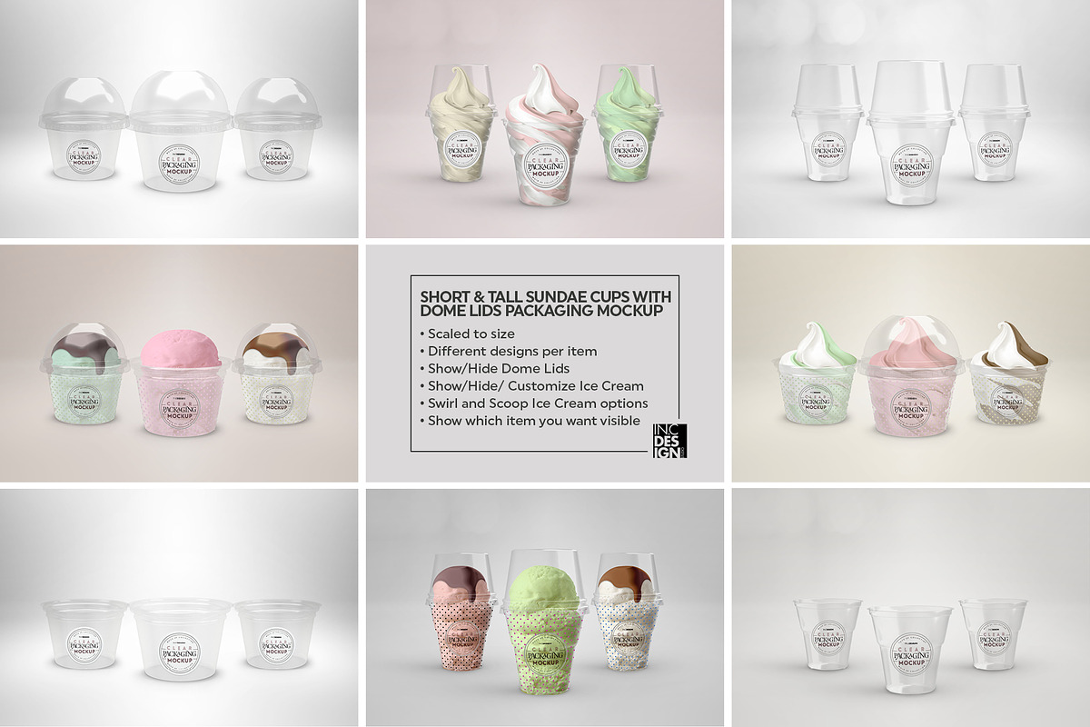 Clear Sundae Cups with Lids Mockup, a Cups & Container Mockup by INCDesign (Photo 13 of 14)