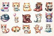 Watercolor Cute Doodle Cat Clipart, an Animal Illustration by Rose Art (Thumbnail 3 of 7)