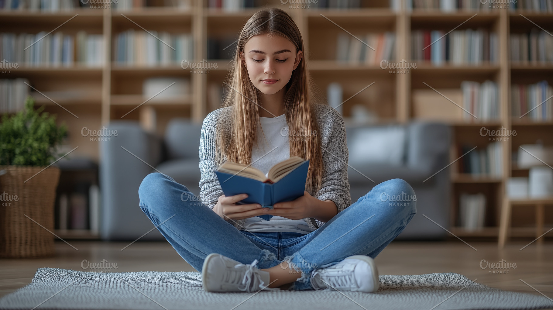 Teenage girl reading a book and sit, a Person Photo by MistyDay